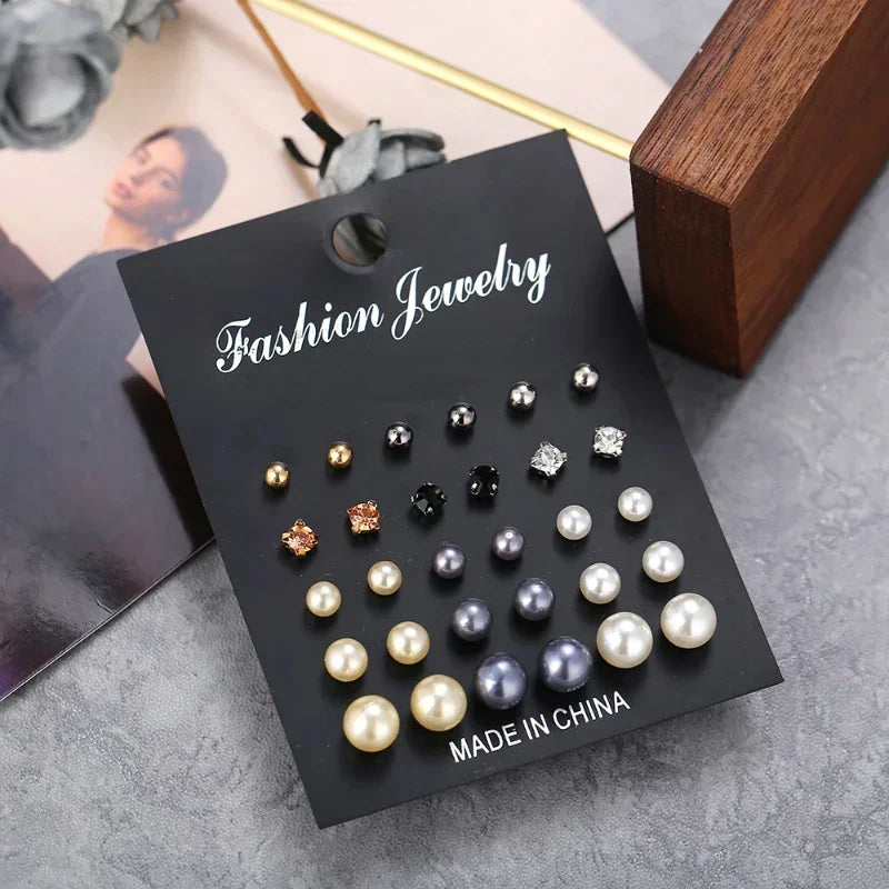 Faux Pearl Stud Earrings Set 15 Pairs Women's Earrings Korean Fashion Simple Tassel Earrings for Girls Women Ear Ring