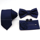 5 Pcs Slim Plaid Tie Set Polyester Pink Blue Necktie Bowtie Cufflink Brooch For Groom Suit Wedding Cravat Shirt Accessory Gift