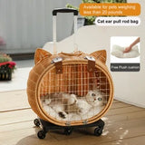 Manufacturer Direct Selling Large Space Pet Travel Carrier Bag Rattan Wicker On Wheels Stroller Trolley Pushchair