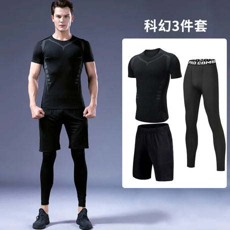 Quick-drying tights set men's running fitness training clothes cycling sports thermal underwear high elastic leggings