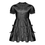 Mens Sissy Crossdress Dress Maid Servant Uniform Halloween Cosplay Costume Satin Puff Sleeve Bowknot Ruffle Dress Party Clubwear