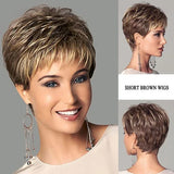 Women's Fashion Short Synthetic Wigs Pixie Cut Blonde Ombre Hair Costume Party Wigs for Woman Fluffy Natural Curly Wavy Wig