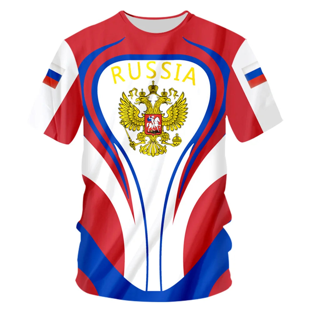 Russia Men's T-shirts Casual Loose Round Neck Russian Flag Short Sleeved Tops Tees Men's Clothing Oversized T-shirt Streetwear