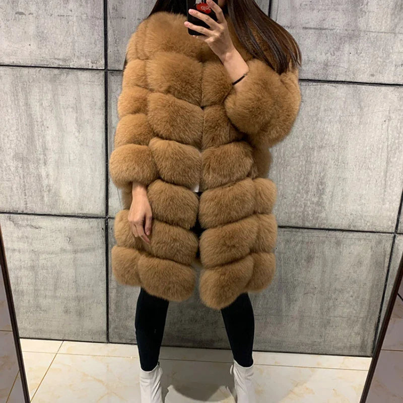 New Lady Winter Natural White Long Real Fox Fur Coat Women