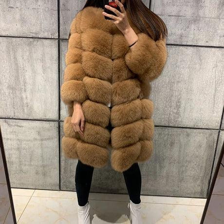 New Lady Winter Natural White Long Real Fox Fur Coat Women