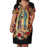 Virgin Mary Catholic Dress Short Sleeve Our Lady of Guadalupe Street Style Dresses Holiday Kawaii Casual Dress Plus Size Clothes