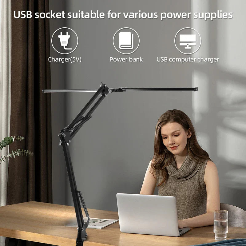 Double Head LED Desk Lamp Stepless Dimmable Computer Monitor Light 24W USB Table Lamps Reading Lights Eye Protection For Bedroom