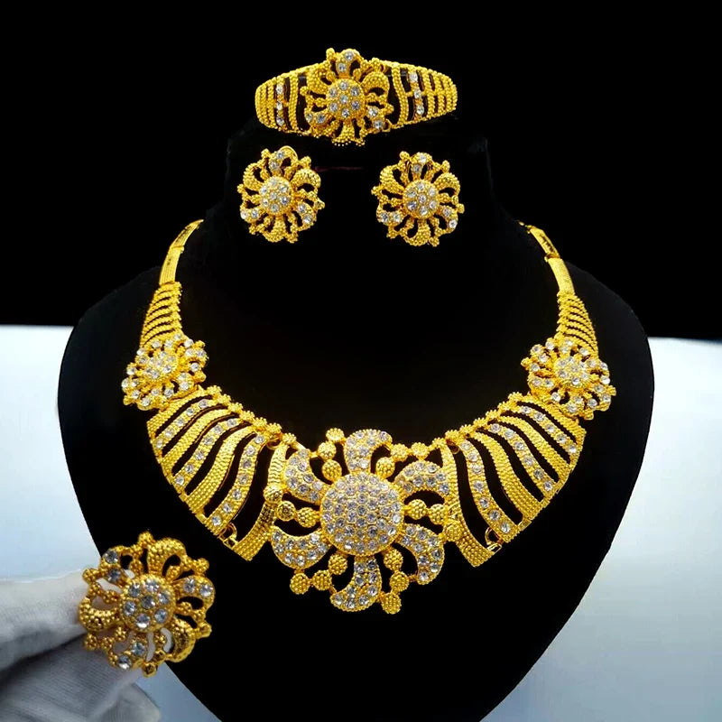 ANIID Indian 24K Gold Color Necklace Set For Women Party Bridal Wedding Ethiopian Luxury Dubai Jewelry Wholesale New Gifts