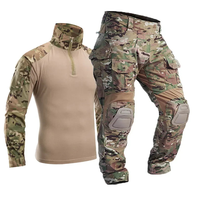 Men Military Tactical Trousers CP Camouflage Cargo Knee Pads Pants Work Clothing Combat Uniform Shirts