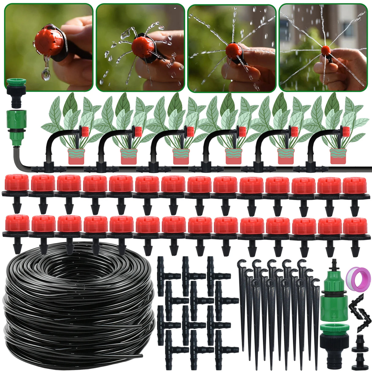 KESLA Garden Drip Irrigation Automatic Watering System Kit 1/4'' Nozzles for Bonsai Pot Plant Lawn Flower Vegetable Greenhouse