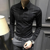 Spring Autumn Polo-neck Plaid Printed Bottoming Shirt Male Long Sleeve Casual Fashion Buttons Cardigans Top Men Add Plush Blouse