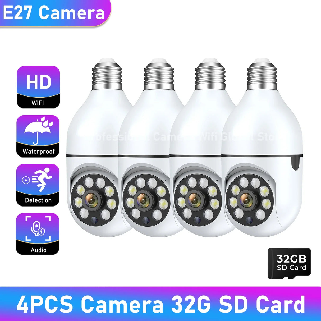 1/2/4PCS E27 Bulb Wifi Camera Surveillance Night Vision Full Color Ai Human Tracking 4X Digital Zoom Video Security Monitor Cam