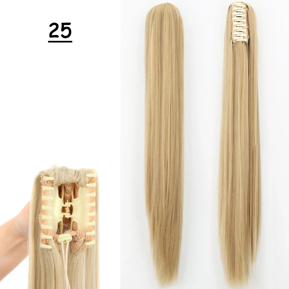 Synthetic Claw Clip On Ponytail Hair Extensions Long Straight 24" Heat Resistant Pony Tail HairPiece BlackBrown Blonde Hairstyle