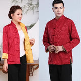 Unisex Coat Two Sided Traditional Chinese Outfit Tang Suit Long Sleeve Hanfu Top Kung Fu Coat Jacket Uniform for Men tai chi