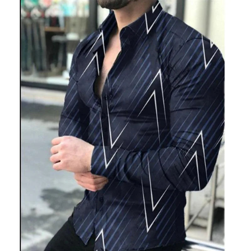 2023 Spring Autumn New Men's Cardigan 3D Printing Casual Long Sleeve Polo Shirt Men's Shirt Men Top