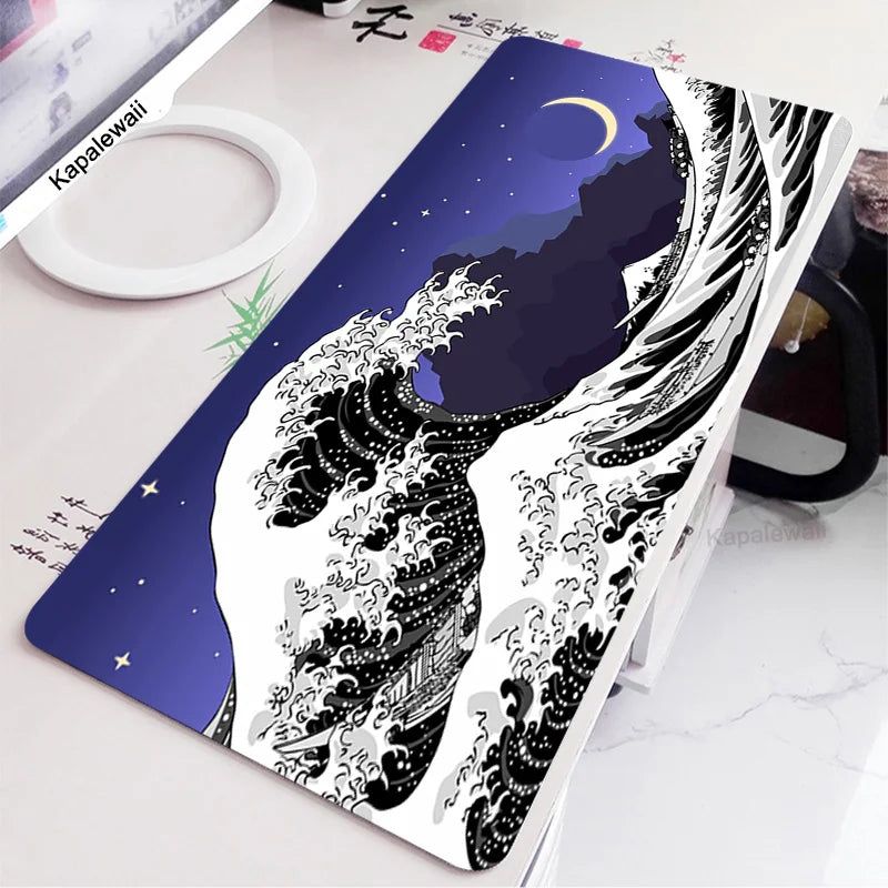 Black and White Wave Art Mouse Pad XXL 900x400mm Large Computer Mousepad Cool Gaming Cartoon Pad to Mouse Keyboard Desk Mice Mat