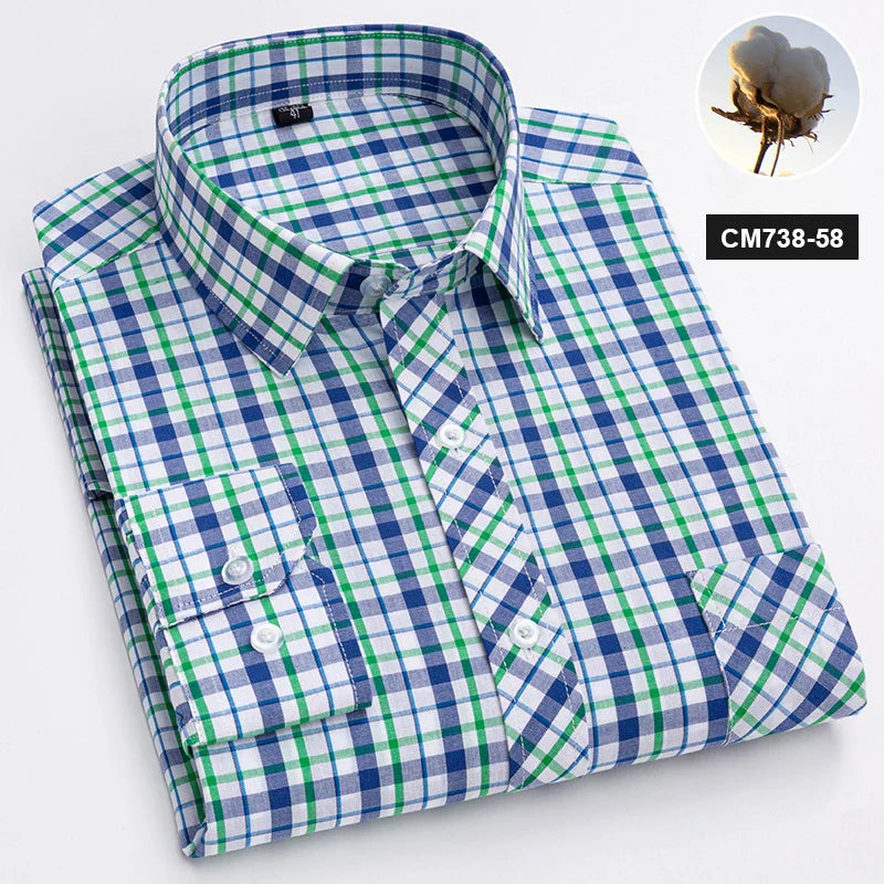 New in shirt 100%cotton long-sleeve shirts for men thin slim fit formal plain shirt plaid designer tops office elegants clothes