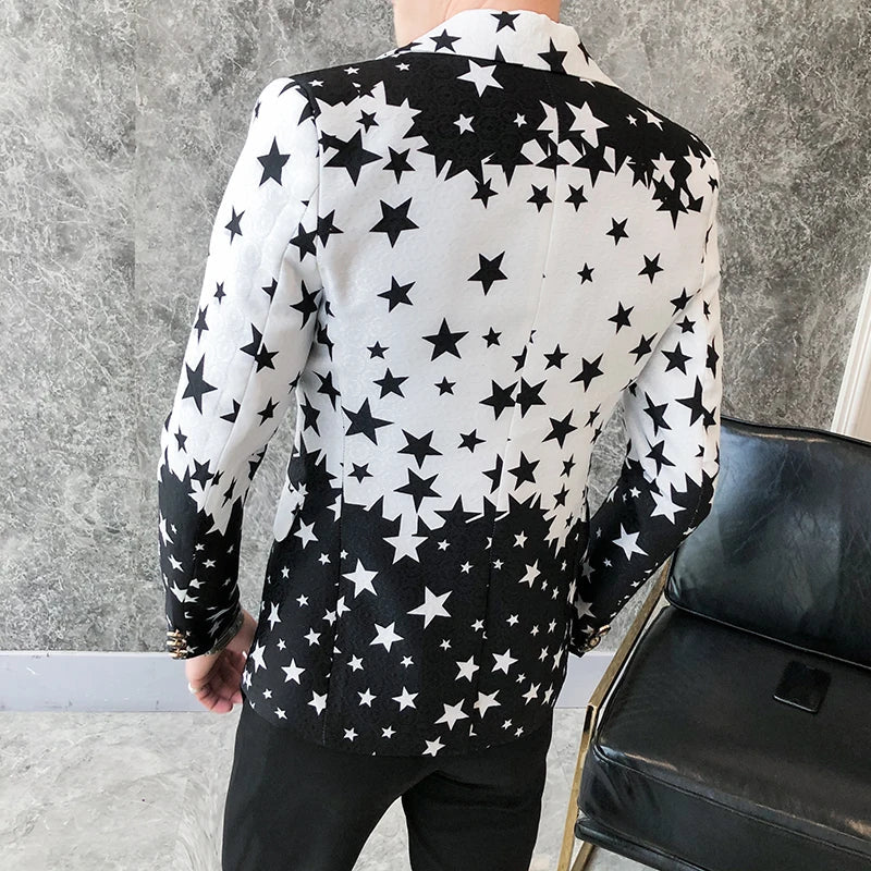 Star Print Slim Fit Blazers 2024 New Men's Club Dress Groom Tuxedo Men's Formal Wedding Prom Suit Jacket Brand Costume Homme