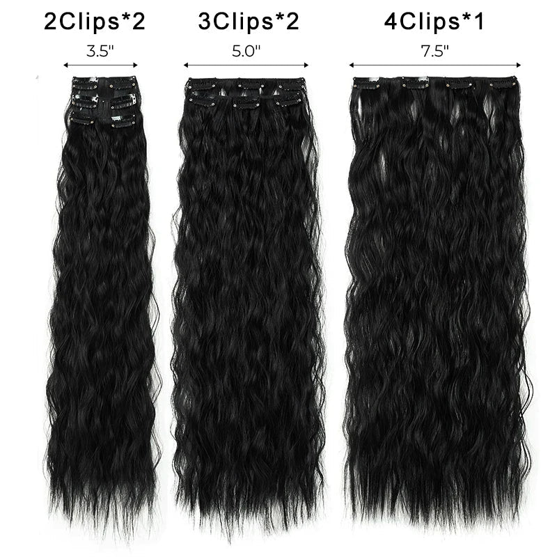 Long Curl Wave Clip In Hair Extensions 6Pcs/Set 16 Clips High Tempreture Synthetic Hairpiece Clip In Hair Extensions 24Inch