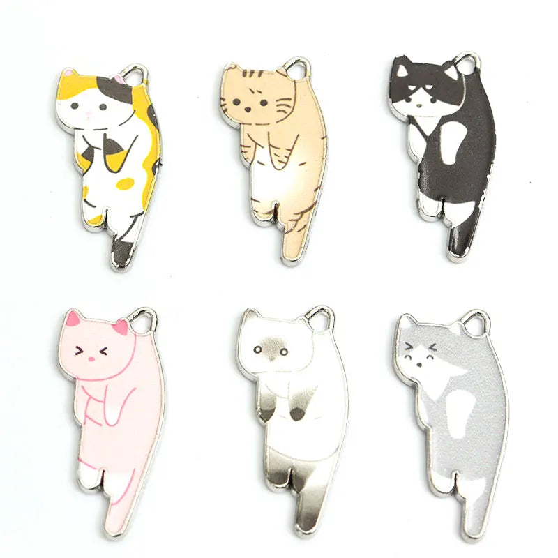 10pcs Kawaii Pet Kitten Enamel Charms for DIY Ornaments Accessories Necklace Earrings Keychain Cute Lazy Cat Alloy Pendants