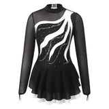 Figure Ice Skating Dress Kids Girls Long Sleeve Rhinestone Ballet Tutu Dance Dresses Gymnastics Leotards Performance Costume