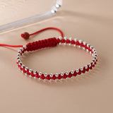 La monada 24cm Lucky 925 Silver Rope Bracelets Women Silver Bead Red Thread Line String Bracelets For Women Girl Adjustable