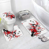 Chinese Style Red Plum Fish Bamboo Printing Bath Mat Bedroom Kitchen Non-Slip Carpet Toilet Cover Rug Flannel Shower Room Decor