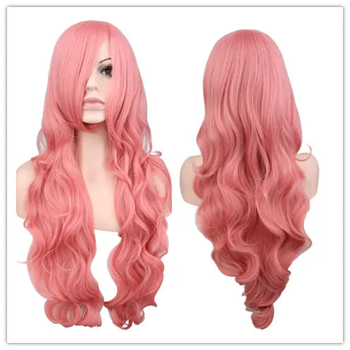 Women Synthetic Hair Red Pink Blue Orange Curly Body Wave Hair for Adult High Temperature Fiber Quality Halloween Wig