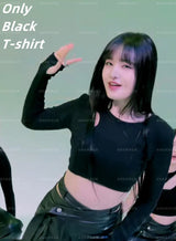 Kpop Girl Group Street Dance Slim T-shirts Crop Tops Leather Pants Stage Costume Women Festival Rave Wear Sexy Concert Outfits