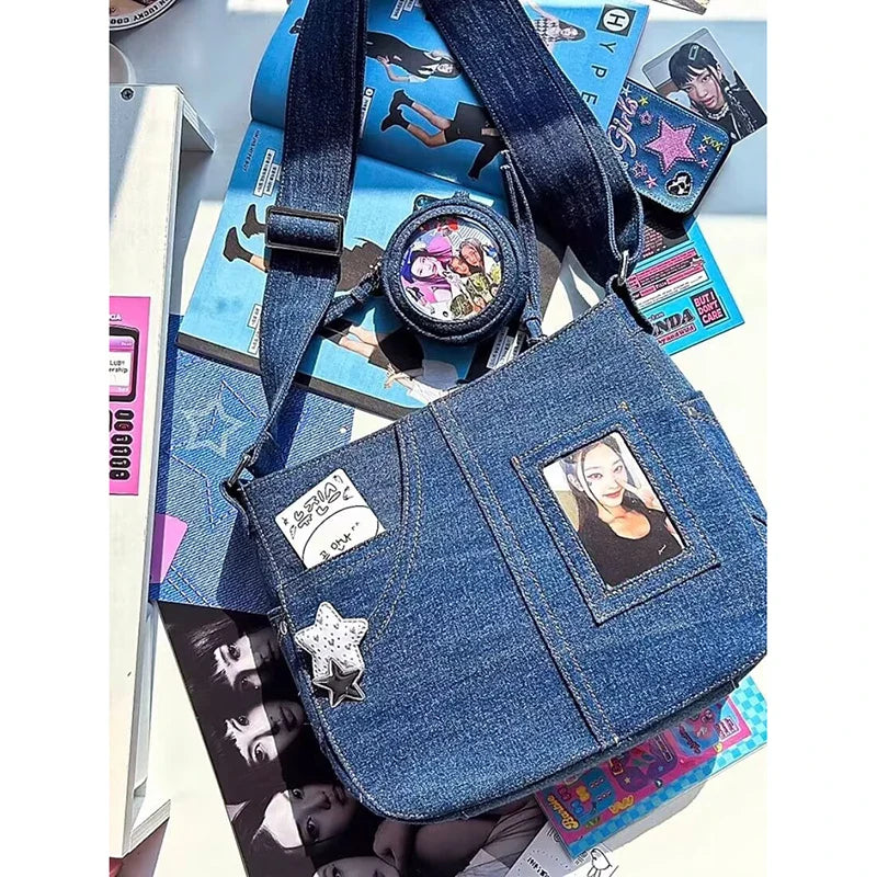 Richme Idol Card Women Ita Bags Fashion New Denim Subculture DIY Crossbody Shoulder Bags Harajuku Korean Style Bolso Mujer