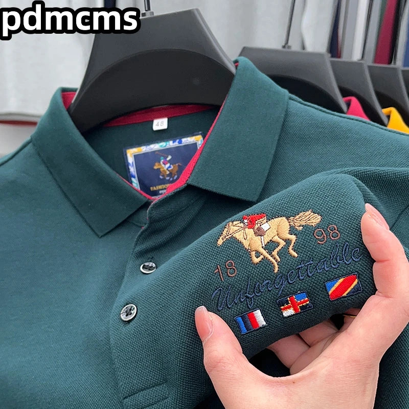 High Quality Luxury Men's Polo Shirt Autumn Lapel Spur Embroidery Long Sleeve 100Cotton Korean Business Leisure Fashion Menswear