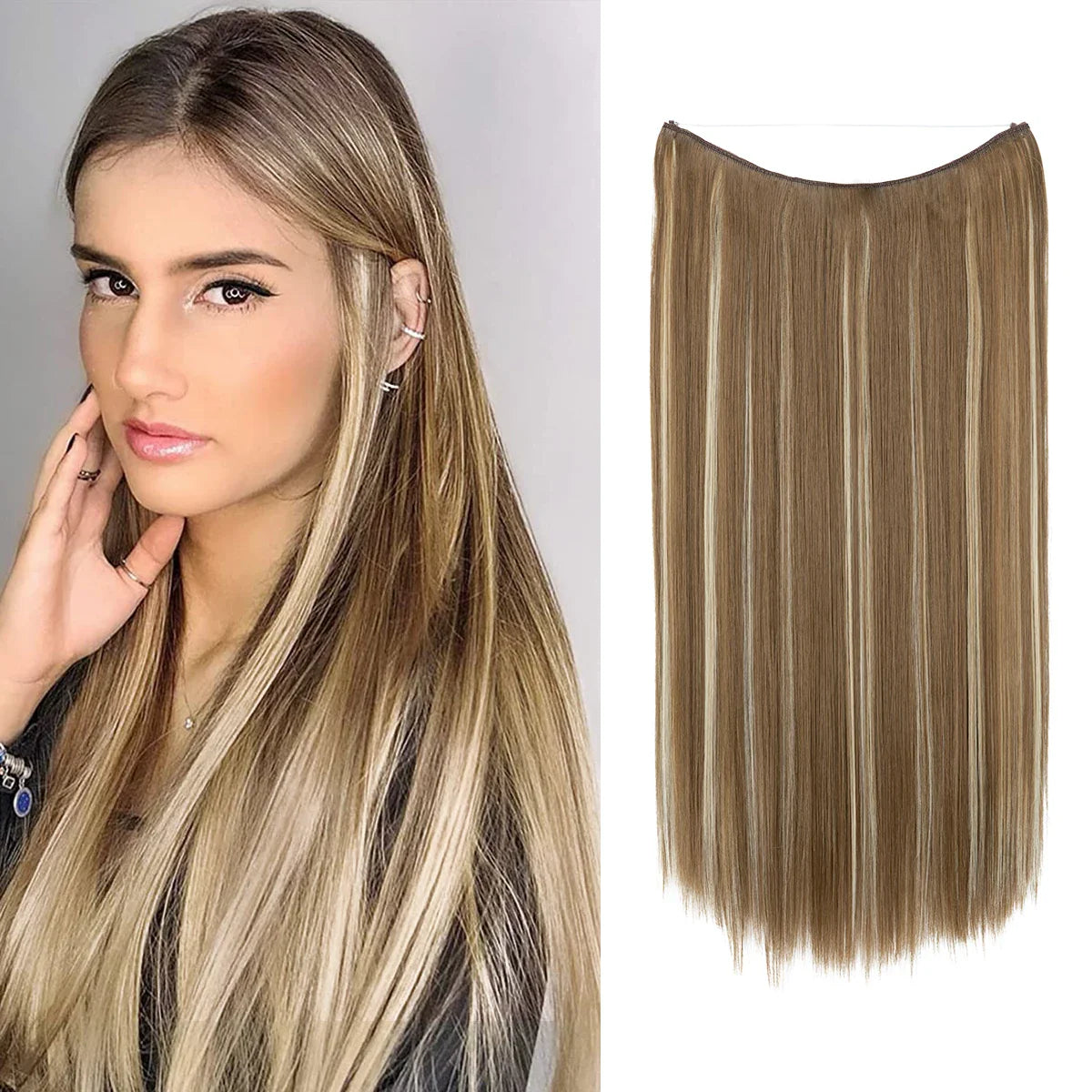 Synthetic Hair Extension No Clip Natural Hair Piece Ombre Fake False One Piece Straight Hairpiece Blonde For Women