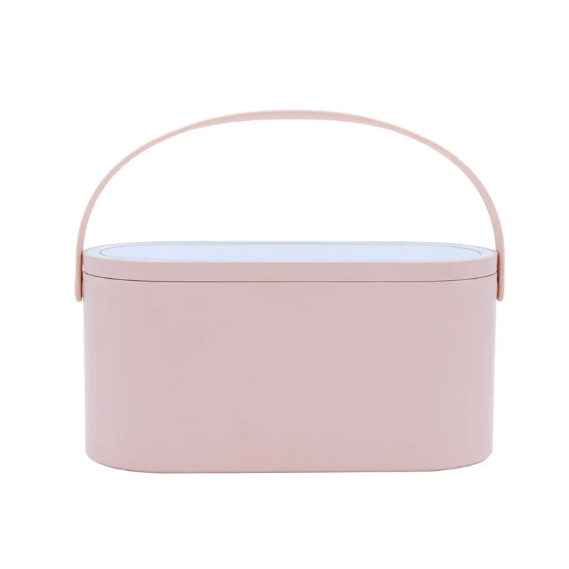 Makeup Organizer Box with LED Light Mirror Portable Travel Makeup Cosmetics Organizer Touch Light Storage Makeup Case