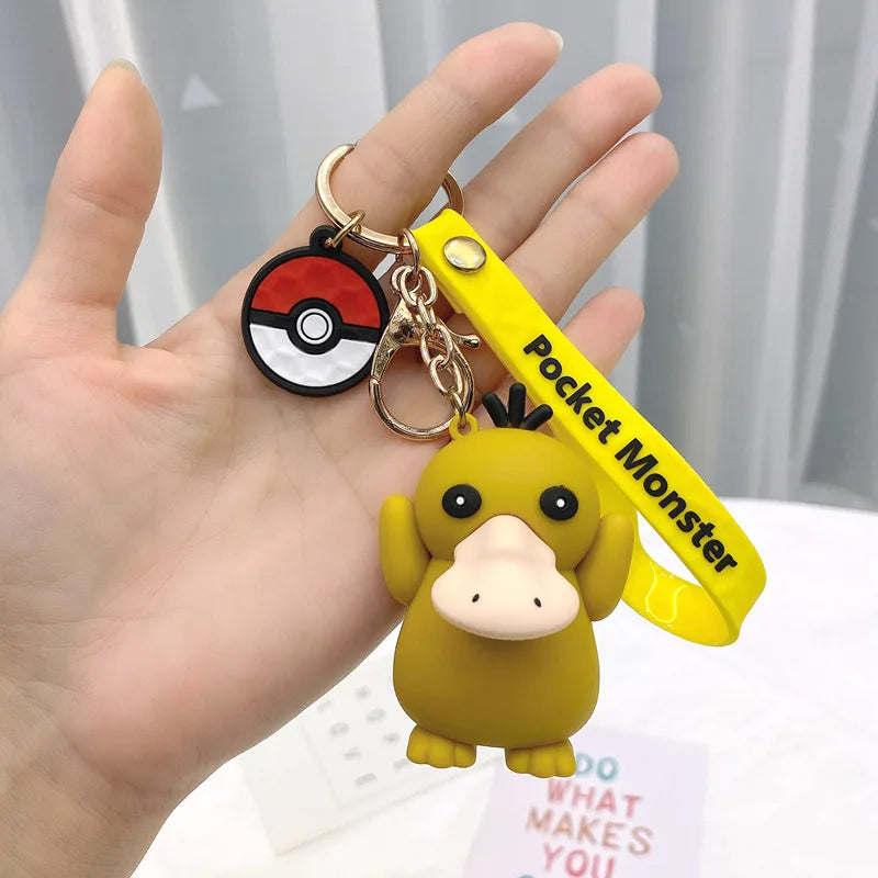 Pokemon Keychain Anime Figures Pikachu Cartoon Key Chain Charmander Psyduck Fashion Bag Keyring Pendant Accessories Toy Kid Gift