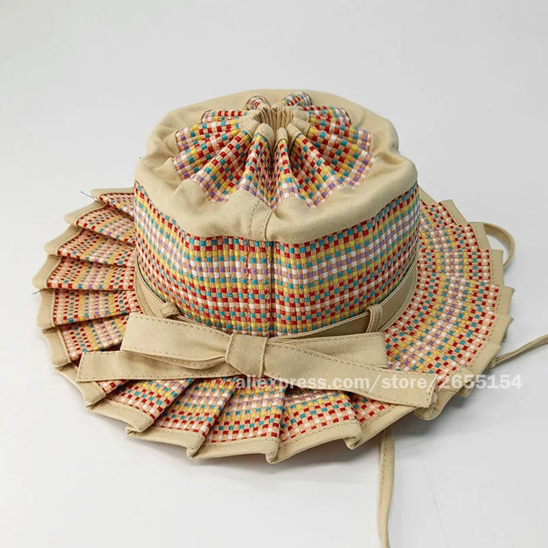 Factory Direct Sales Lorna Style Child Aldult Foldable Straw Bucket Hats Handmade Girls Baby Summer Beach Caps New Arrival