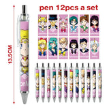 12pcs Anime Figure Sailor Moon Kawaii Cartoon Peripheral Ballpoint Pen Animation Derivatives Student Stationery Festival Gift