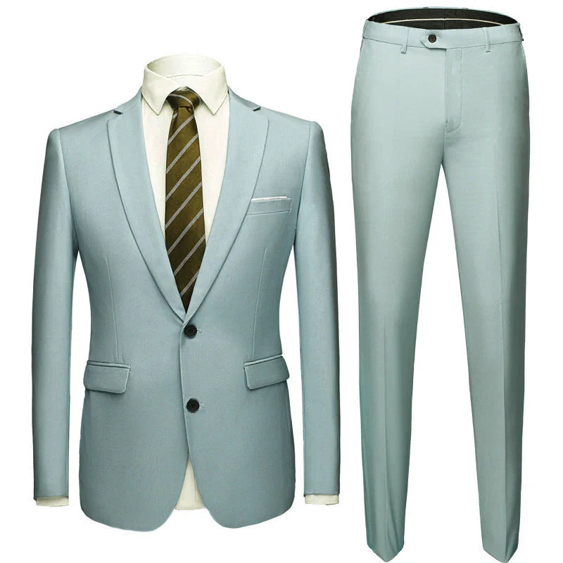 Jacket + Pants 2 Pieces Set / 2023 Fashion New Men's Casual Boutique Business Dress Wedding Groom Suit Coat Blazers Trousers