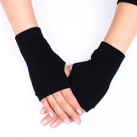 Men Winter Fingerless Gloves Half Finger Writting Office Knitted Alpaca Wool Warm Leather Label Thick Elastic Driving Gloves