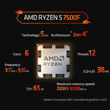 NEW AMD Ryzen 5 7500F R5 7500F 3.7GHz 6-Core 12-Thread CPU Processor 5NM L3=32M 100-000000597 Socket AM5 Without cooler