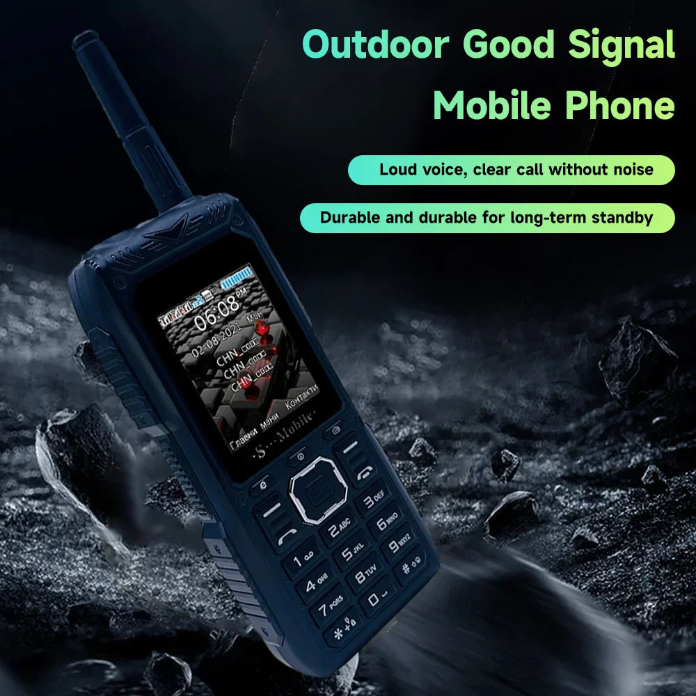 Good Signal Strength Durable Outdoor Mobile Phone Large Capacity Antenna Three 3 SIM 2400 Mah Battery Whatsapp Flashlight