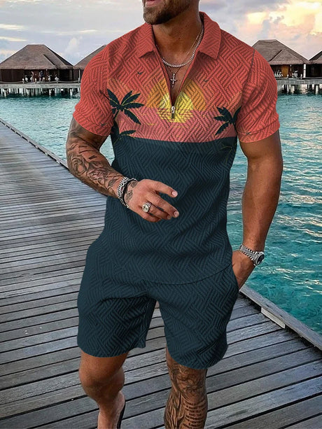 Summer Hawaii 3D Print Polo Shirts Shorts Sets Men's Fashion Oversized Short Sleeve Shirt Pants Set Suits Man Tracksuit Clothing