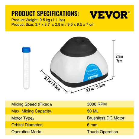 VEVOR Lab Mini Vortex Mixer 3000/6000 RPM Fixed Speed Shaker 50ML Laboratory Equipment Use for Test Tube Tattoo Ink Nail Polish