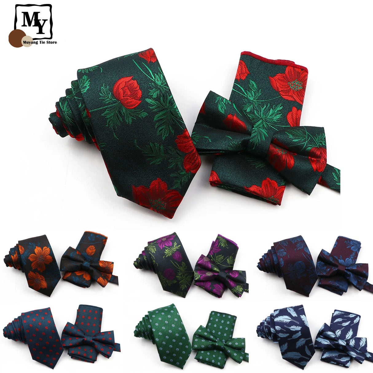 Classic Men's Tie Three-piece Set Polyester Fashion Formal Suit Tie Bowtie Handchief Three-piece Set Wedding Party Accessories