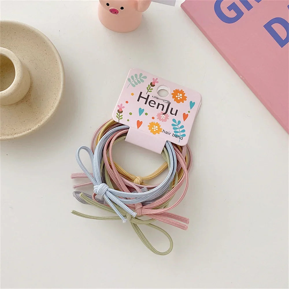 6pcs Pack Ins Style Simple Candy Color Elastic Hair Ties Children Daily Bowknot Hair Rope Women Ponytail Holder Accessories