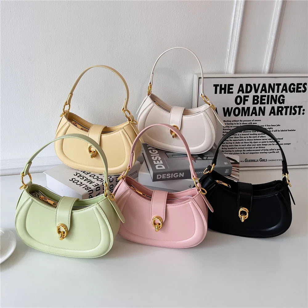 Toptrends Saddle Small Underarm Shoulder Cossbody Bags For Women 2023 Trend Designer Short Handle Half Moon PU Leather Handbags