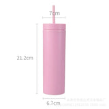 Plastic Straw Cup Double-Layer Water Bottles Coffee Cup Reusable Hard Plastic Tumbler With Lid Drinkware  Gift