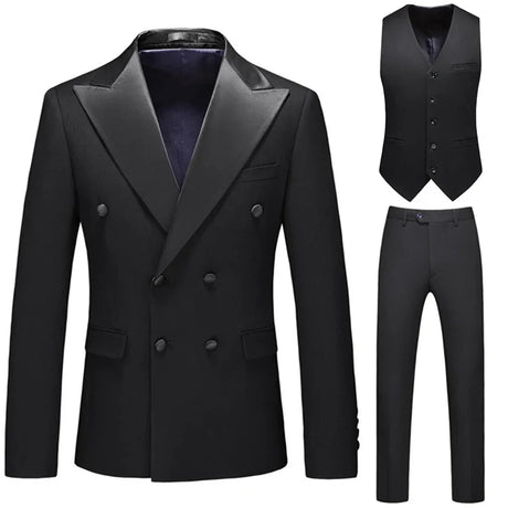 Men's Stripe Suit High Quality Gentleman Double Breasted Blazer 3 Pcs Set Slim Fit Wedding Male Blazer Jacket Coat Pants Vest