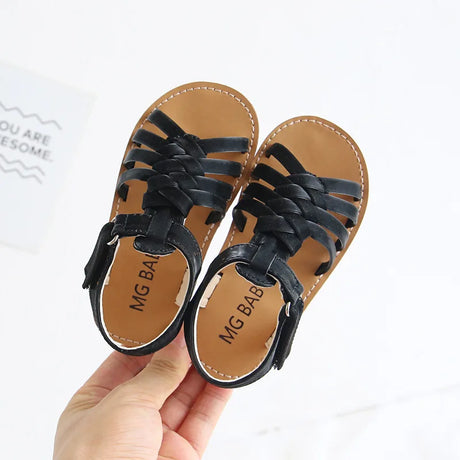 Unishuni Toddler Girls Boys Leather Sandals Infant Children’s Shoes Kids Summer Beach Shoes Basic Cross-Tied Strappy Sandal 2023