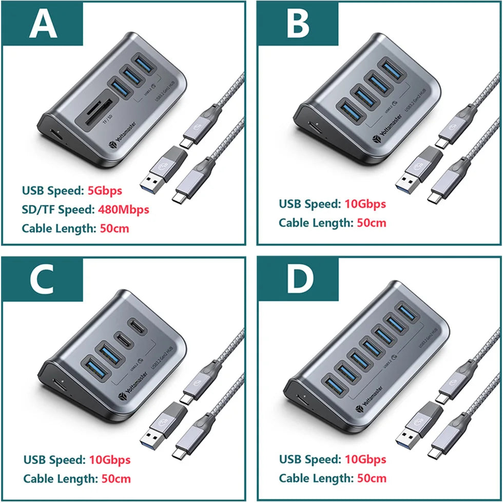 Yottamaster Multi Port Splitter USB A Type C Docking Station Multiple 4 Slot Plug Hub Socket Extender Dock Adapter for PC Laptop