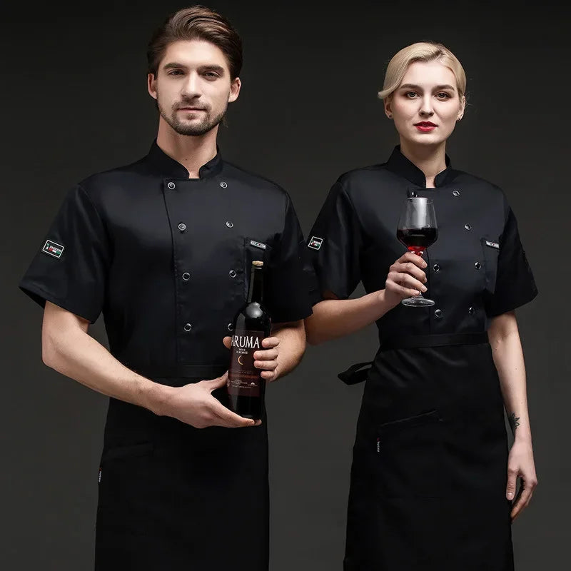 Short-sleeved Chef Work Clothes for Men and Women Hotel Canteen Back Kitchen Breathable Mesh Chef Uniform Long-sleeved